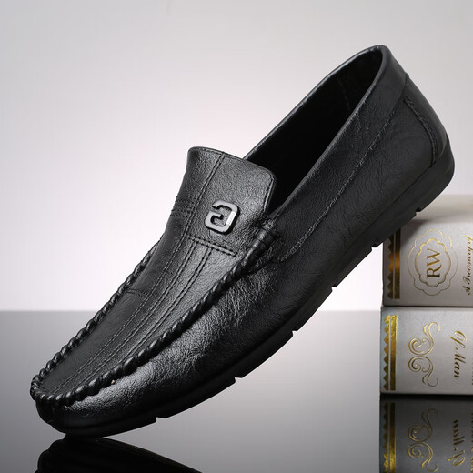 Septwolves Lederschuhe Herren Beanie Schuhe Echtes Leder Sommer atmungsaktives weicher Leder Softer Kick mittleren Alters Gelegenheitsschuhe 2629_black 39