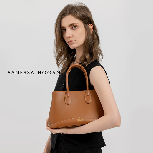 VANESSA HOGAN【高端线新品】VH女包颂意花园包中号头层牛皮轻奢小众手提斜挎包 坚果棕 (附赠精美礼盒)