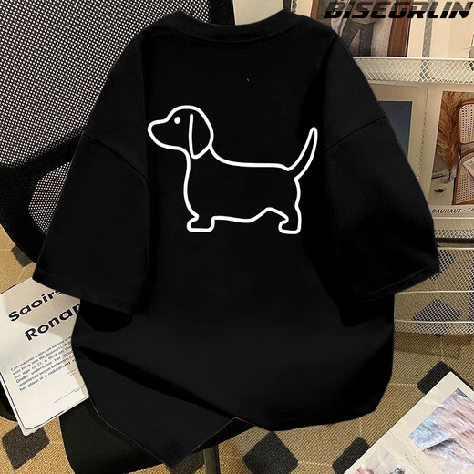 Bisegrlin Summer 2025 Nouveau t-shirt à manches courtes en coton pur pour hommes et femmes American Design Brand Trendy Couple Heavy Tenues Black-K691 White Front and Back Pictures L