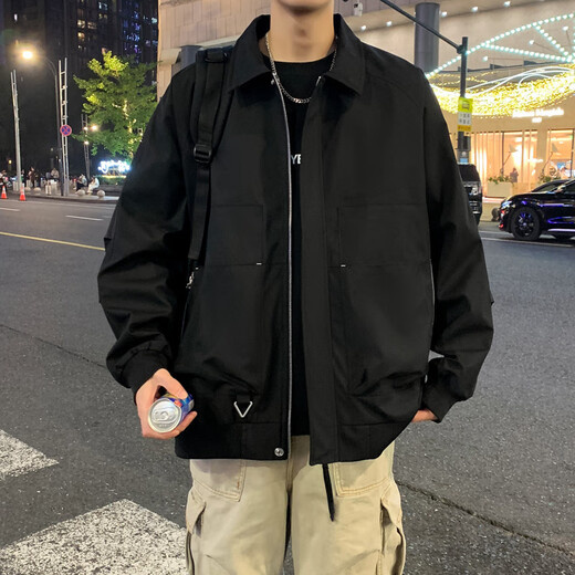 Homlean outdoor work jacket men's autumn windproof jacket loose casual all-match top OH02 amber black L