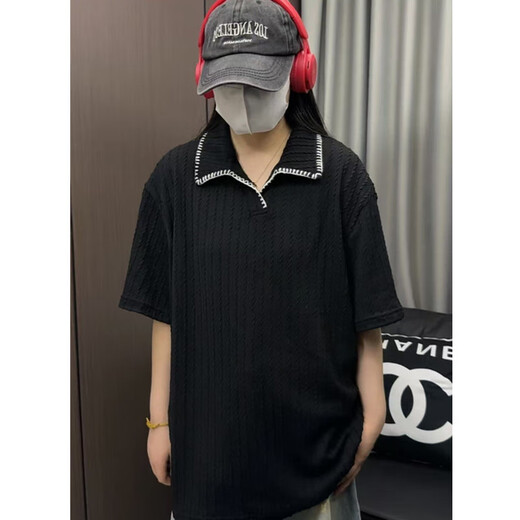 
KLEDBOY shell embroidered wheat ear jacquard pattern polo shirt lapel short-sleeved shirt men's H1098 special P38 gray M