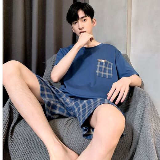 Mu fengqing pijama para hombres en mangas cortas delgadas de algodón de algodón de verano más grasa talla grande puede usar traje de ropa para el hogar de los hombres jóvenes 9928 [h