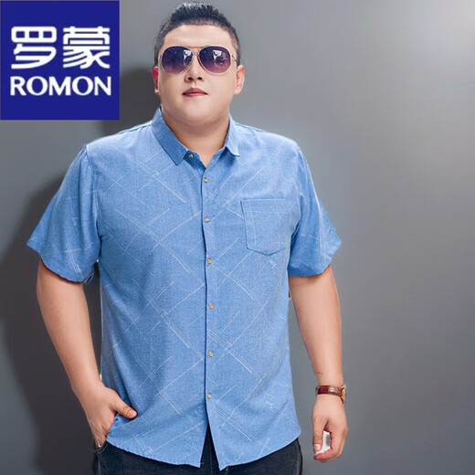 
ROMON short-sleeved large-size shirt for men plus fat plus size men's cotton shirt loose thin printed large-size men's half-sleeved fat man 5155 gray red 5XL (recommended 195-220 Jin [Jin equals 0.5 kg]) card code shot one