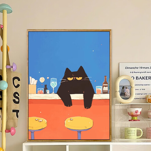 北欧卡通猫咪diy数字油画手绘丙烯填色手工填充简约油彩装饰挂画 XH9921 30*40cm全套材料包高弹画笔+画