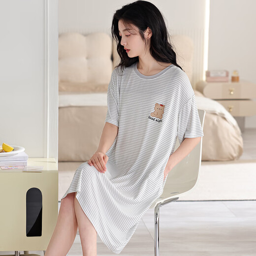 浪莎睡裙夏季女款2025新款莫代尔冰丝短袖凉感可外穿家居服睡衣连衣裙 13298 M