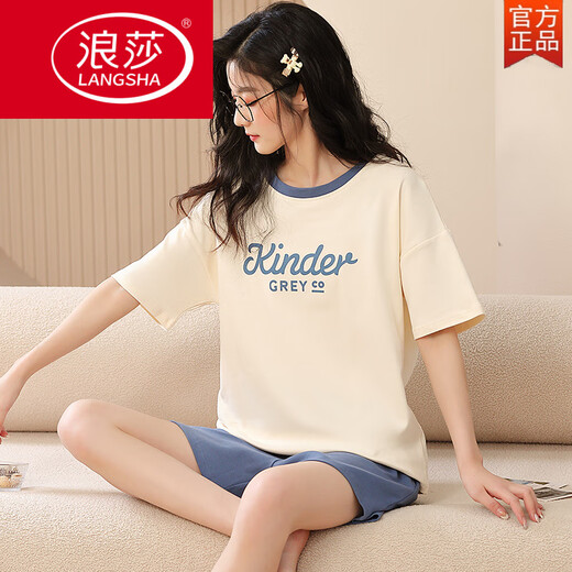 浪莎（LangSha）女士短袖睡衣套装夏季薄款棉大码夏天家居服可外穿休闲春秋卡通 GXT6636 M (建议75-95斤)