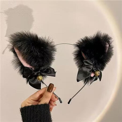 Maimed cat ear bell headband Christmas plush Japanese bow headband cat girlfriend anchor Lolita couple black cat ear headband + black bow neck bell