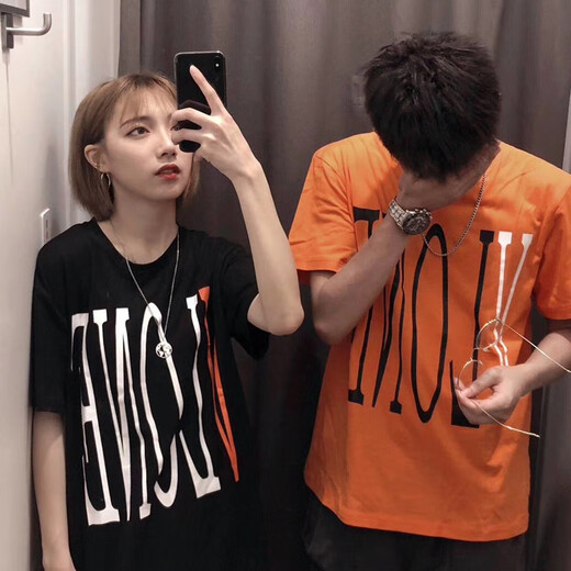 VLONEIVLONE FRIENDS陈冠希同款中国龙烟雾LOVE闪电黑橙大V短袖男女t恤 玫红色 白色6218# S