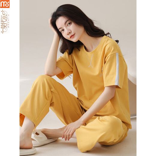 Pajamas modal pour les femmes à l'été 2025 Nouveau pantalon à manches courtes, tout le coton peut être porté sur les vêtements de maison minces extérieurs Y9712 m (recommandés 75-95jin [Jin est égal à 0,5 kg]))