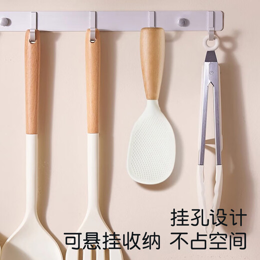 Home easy, upright silicone wooden handle rice spoon, rice cooker, non-stick rice, no damage to the pot spoon, household heat-resistant rice spoon