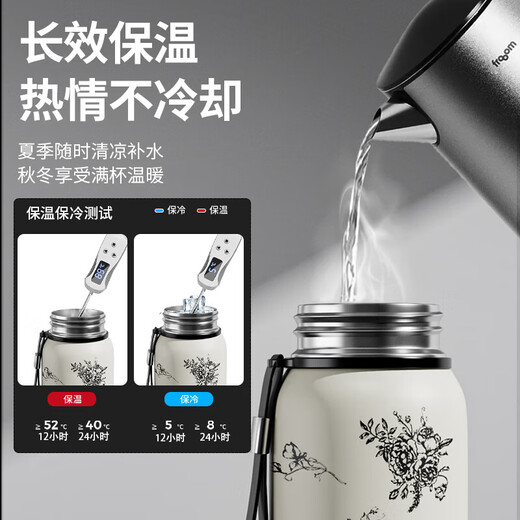 316 Stainless Steel Insulated Cup Gardenia Vacuum Cooling Kettle for Men and Women Outdoor Travel Portable Large Capacity Water Cup 316 White Print 800ml