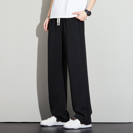 Big Mouth Monkey (paul frank) casual pants for men in spring and autumn, loose wide-legged drapey trendy sweatpants, versatile straight-leg sweatpants, active black L
