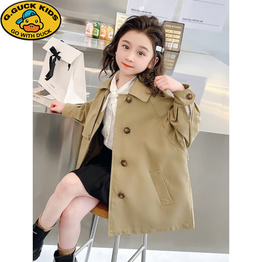 G.Duckkids Girls Wurnbreaker British Style Spring и осенний стиль 2024 Новая детская модная девочка для девочек средней длины корейская версия Куртка Khaki 120см