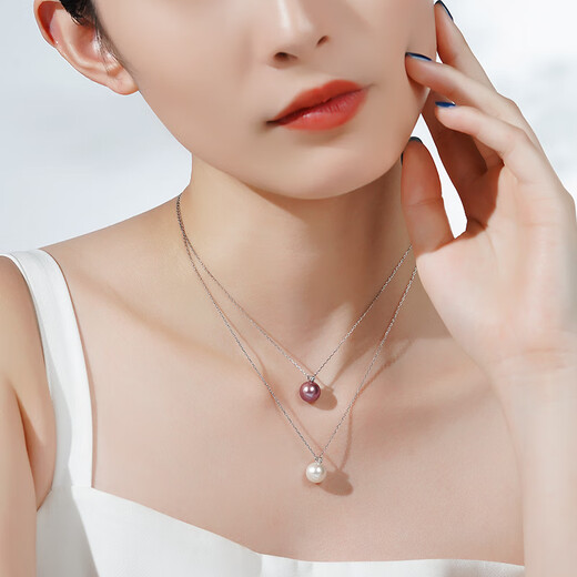 Tahitian Solitaire Edison Pearl Pendant 18K Gold Necklace Feeling Pearl Necklace Clavicle Chain Perfect Round_Strong Light_White Edison Pearl_With 18K 9-10mm