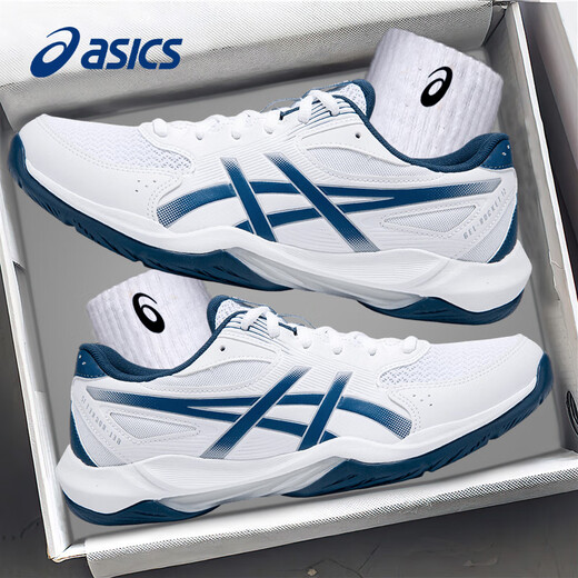 ASICS Badminton Shoes GEL-ROCKET 12 Men's and Women's 2026 New Official Flagship Cushioning Training Shoes White/Blue-100 42.5