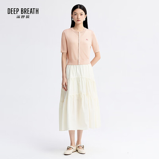 深呼吸DEEP BREATH奈美兔刺绣贴标圆领金银丝短袖针织开衫女A401464 柔雾粉 L (4)