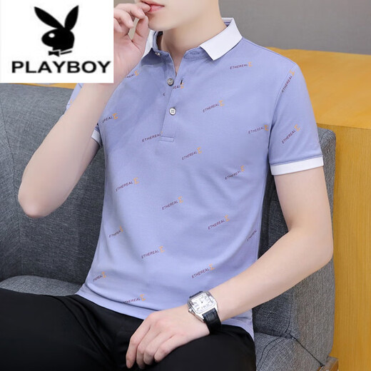 花花公子（PLAYBOY）春秋季男士短袖翻领polo衫潮流有领子半袖青年T恤休闲百搭体恤 黑色 QY679 2XL 145-165斤