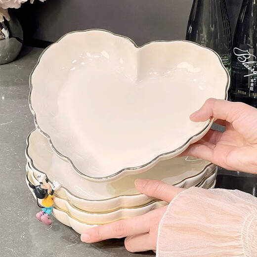 
Yusen Memories Light Luxury Plate Household Dish Plate Ceramic Steamed Fish Plate Bowls Tableware Set Underglaze Color Cream Style Gold-painted Plate 8.25 inches 4 packs 1391 Underglaze Color
