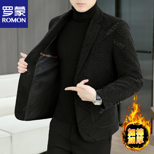 ROMON autumn and winter men's new woolen suit jacket with cotton and thickening casual versatile suit for young and middle-aged men 9917 black 2XL 141-155Jin Jin equals 0.5 kg