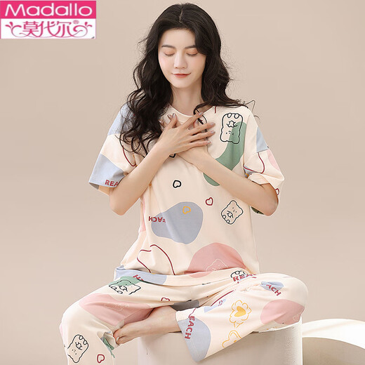 莫代尔睡衣女士夏纯棉短袖长裤睡衣套装春秋夏款女士家居服薄款两件套装 ZH-9721 M