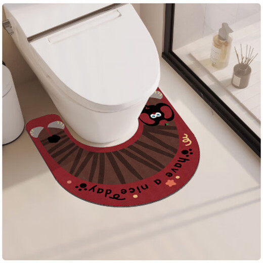 
U-shaped bathroom floor mat bathroom toilet type floor mat bathroom toilet special foot mat anti-slip water absorption mat K4877P-cut small powder P 50cm*55cm [quick drying and strong water absorption]