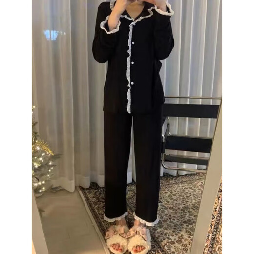 Pyjamas décontractés simples de chats pour les femmes coréenes coréennes coton à manches longues cardigan à manches à manches longues combinaison de grande taille de printemps et automne cardigan 5009 cerise m 70-95