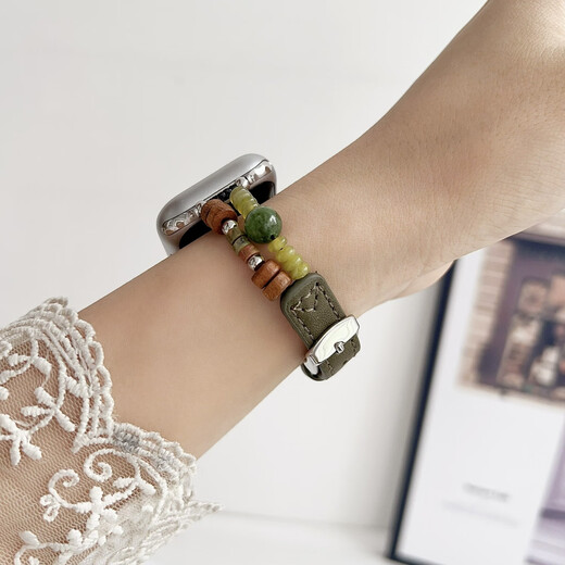 Solace Echtes Lederspleißen Natursteinarmband IWatch10 -Riemen geeignet für S9 Apple Applewatch78Se Uhrengurt weiß schlankes Perlen -Lederband für iWatchs1049mm geeignet