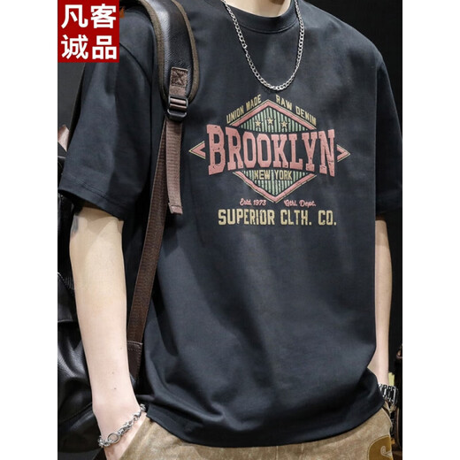 
VANCL men's short-sleeved trendy brand large-size American printed T-shirt 2025 new 9918 black 2XL suitable for 165-180Jin [Jin equals 0.5 kg]