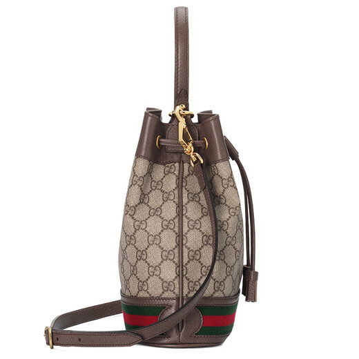 古驰（GUCCI）0phidia老花Logo条纹织带抽绳水桶包斜挎手提单肩包 小号 女款SS 乌木色/棕色55062196I3B8745