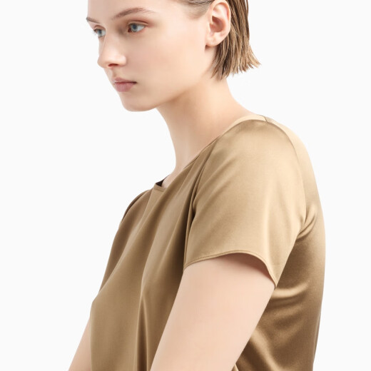 Armani (Armani) Summer NUEVA MULLERA MULBRERS Seda corta Top de camiseta [Mulberry Silk Fit Edition] Champagne Color-U6190 S 38