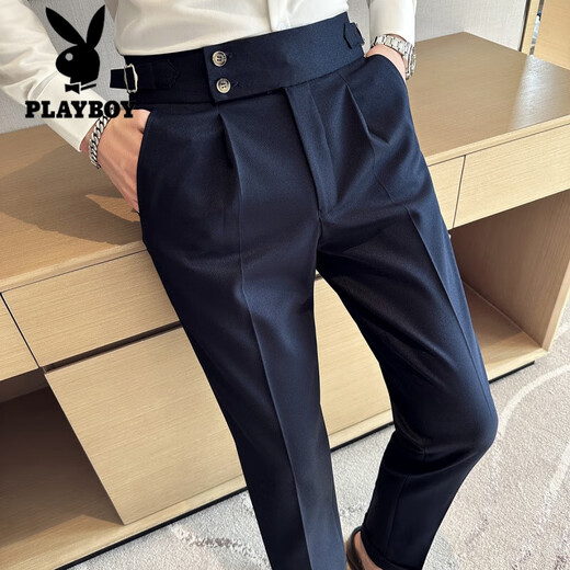Playboy (PLAYBOY) Naples men's high-waisted trousers 2025 new style casual trousers Korean style trendy straight suit trousers black 31 (110-120Jin Jin equals 0.5 kg)