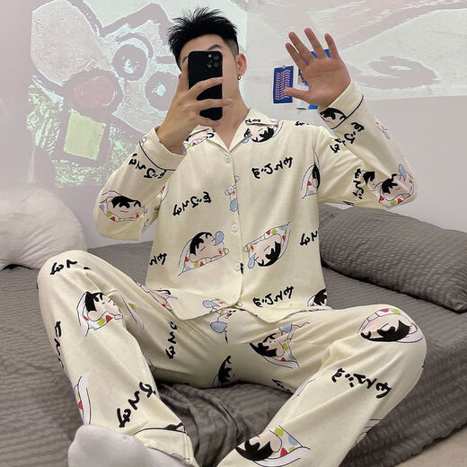 Mu Fengqing men's pajamas long-sleeved pants spring and autumn thin student cartoon teenager men's large-size home clothing set 9923 men M standard (high 165100 Jin [Jin equals 0.5 kg])