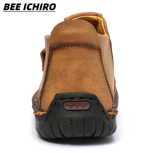 BEE ICHIRO男士休闲皮鞋秋季真皮一脚蹬懒人商务休闲软皮软底豆豆鞋板鞋男鞋 6625卡其 39