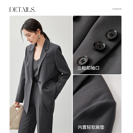 Shangdubila tailored peak lapel suit for women, autumn workplace commuting small suit, loose interview temperament shoulder pad jacket