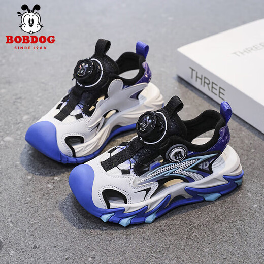 BOBDOG BOBDOG children's shoes boys' sandals handsome soft sole 2025 new summer children's Baotou sports sandals for boys LY900K Black Moon 33 Shoes inner length 21cm