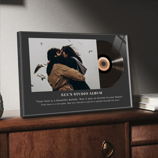 Marco de fotos de música de aleación de aluminio con fotos lavadas hechas en una mesa personalización diy pareja fotos de boda decoración de la mesa de registro aleación de aluminio blanco las imágenes se pueden personalizar 12 pulgadas (20 * 30 cm)