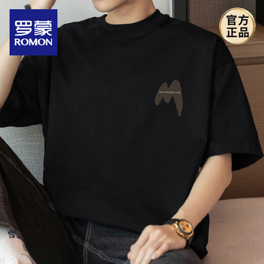 罗蒙（ROMON）260g美式重磅t恤男短袖纯棉圆领上衣服夏季潮流宽松半袖体恤 M09-694粉色 XL 【140-160斤】