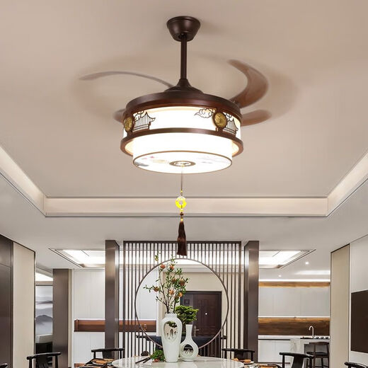 Alima neuer chinesischer Fan Kronleuchter Schlafzimmer Wohnzimmer Massives Holz Unsichtbares Haus chinesischer Retro-Lüfterfrequenz-Konvertierung Restaurant Kronleuchter 9896 Drei-Farben 48-Zoll-DC-Frequenzumwandlung Stummes reines Kupfer