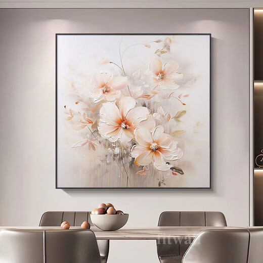fitwall盛世芳华手绘油画现代轻奢抽象玄关花卉挂画方形餐厅装饰画 平安花（FJ677） 50*50手绘油画 资深画家手绘油画