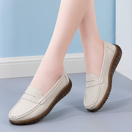 [Fabricante de la gran marca] Mamá Zapatos de carne Tendón suave Sofle Summer Summer's Summer's Summer Hollow Middle-Eding y ancianos Zapatos de frijoles 826 Beige 37