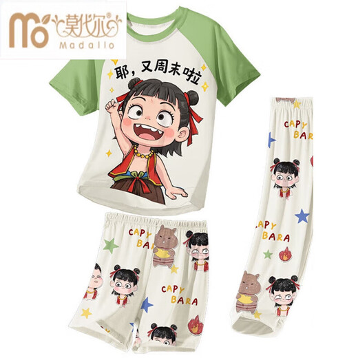 Modal Kinderpyjama Little Boy Dünne Sommerjunge mittelgroß und große Kinder Drei-teilige Heimkleidung Nezha Spring- und Sommeranzug 1H-ST-12347 170 17010 Größe (110-120) CM