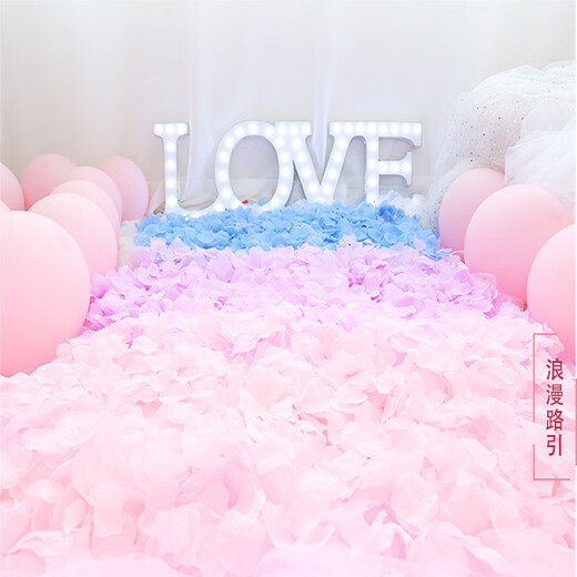 Creation Secret Simulation Rose Petals Wedding Confession Decoration Hand-Spreading Flowers Valentine's Day Proposal Making Romantic Wedding Room Decoration Supplies Light Blue 3 Packs (About 300 Pieces) Petals