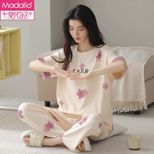 MODAL SOMMER Damen Kurzärärmelte Pyjamas Set reine Baumwollhosen für Baumwollhosen für Hauskleidung Frühling und Herbst können draußen im Frühjahr und Herbst Y9713 m getragen werden (empfohlen 75-95jin [Jin gleich 0,5 kg]))