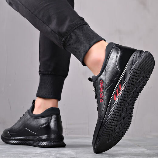 Mishide men's invisible inner height increase shoes 6 to 8 cm men's inner height increase cm autumn new breathable trendy casual shoes black flat leather 9903 size 37