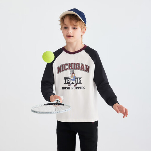 Hush Puppies children's clothing children's shirt boys and girls autumn new fashion printed long-sleeved crew neck shirt for boys and girls, navy 160 cm