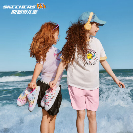 Skechers Skechers Children's Shoes Girls' Croc Shoes Beach Shoes Summer One-Piece Printed Breathable Sandals 302114L White/Pink/WPK 27.5