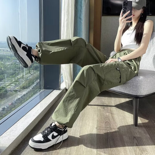 Pantalon de travail de dopamine simple décontractée pour les femmes en printemps et en été cordon hip-hop mince-feel large pantalon de plancher