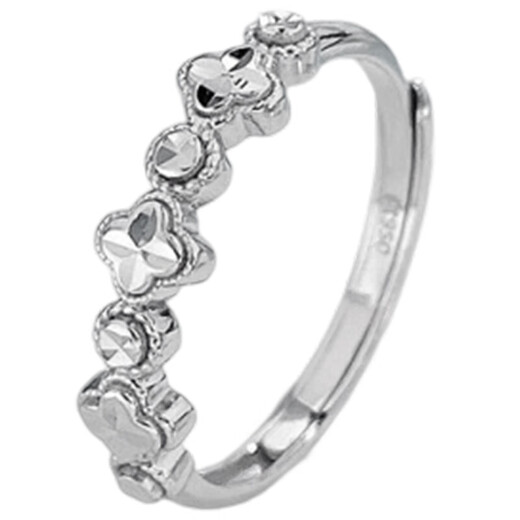 Laomiao pt50 platinum small lucky imitation diamond four-leaf clover women's ring open mouth ring women's birthday gift for girlfriend, about 3.19g