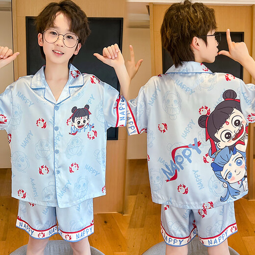 Langsha Boys Pajamas Summer Ice Silk Souche à manches minces mince Conan Zhongda Enfants 2025 Nouveau style Junior High School Girls and Childre