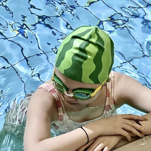 Yihaofeng Funny Big Head Size Silicone Watermelon Swimming Cap Swimming Cap Increased Waterproof Big Head Size Non-Stretching Unisex Watermelon Silicone Swimming Cap + Nose Clip Earplugs